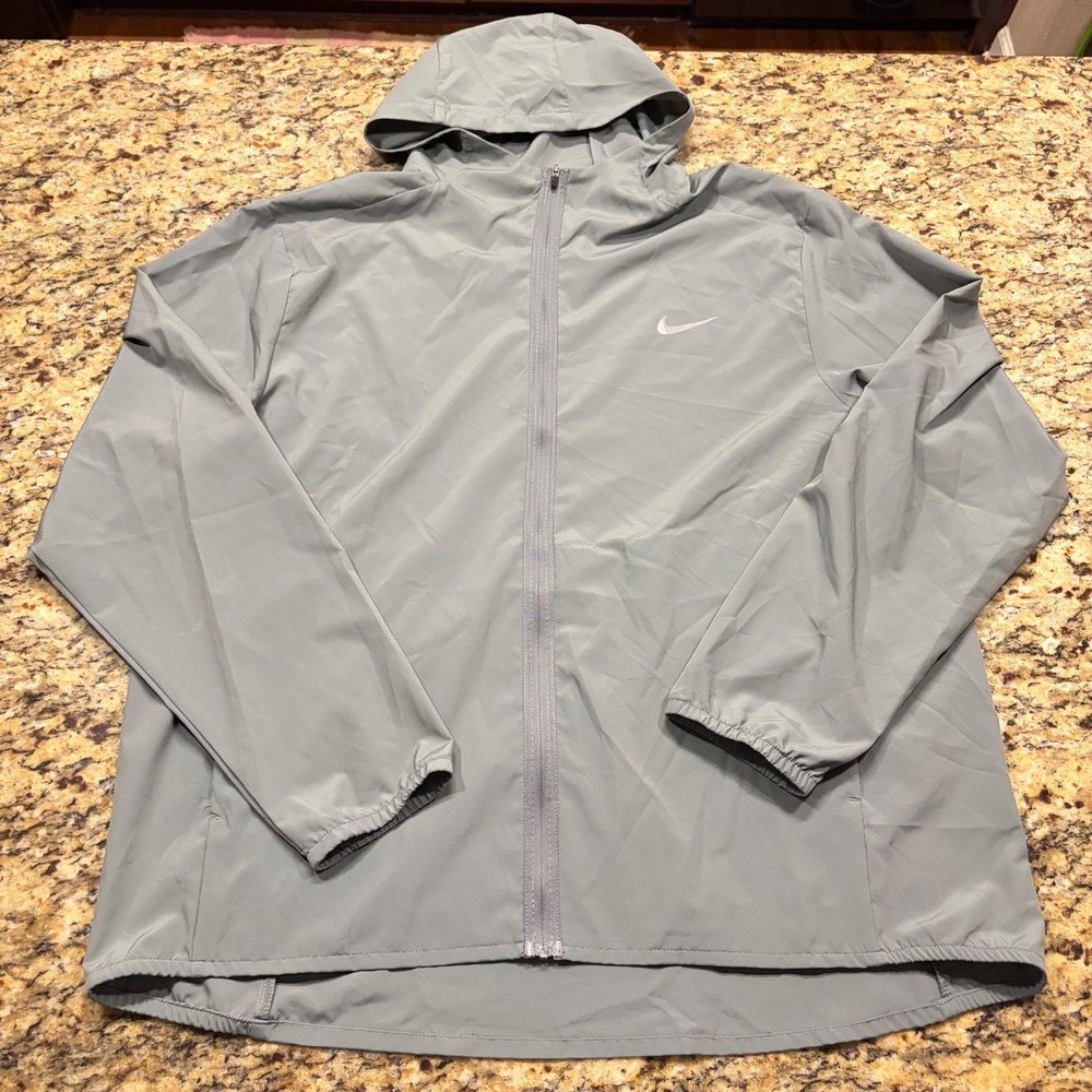 Nike Dri-FIT Mens XL Gray Full Zip Hooded Windbreaker Running Jacket ws